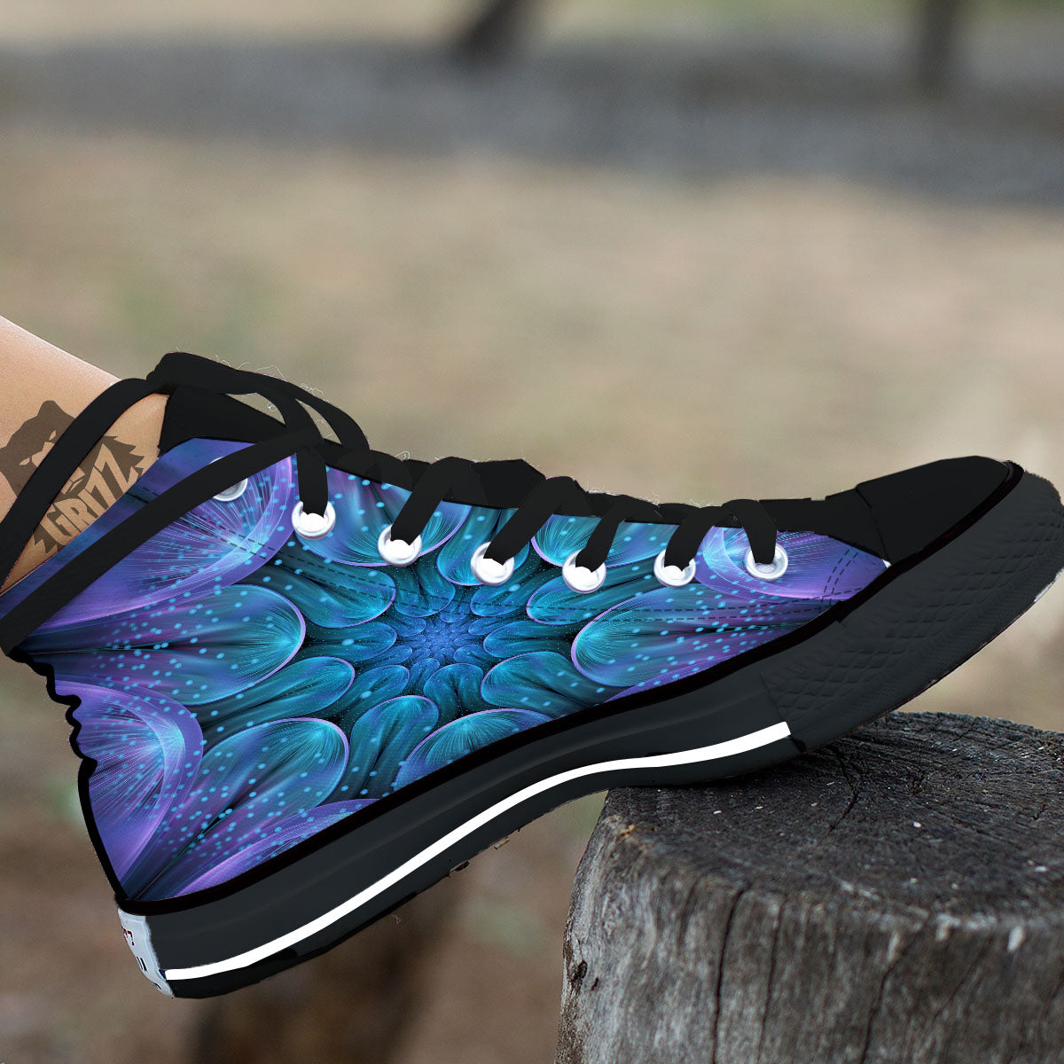 Kaleidoscope Sparkle Print Black High Top Shoes-grizzshop