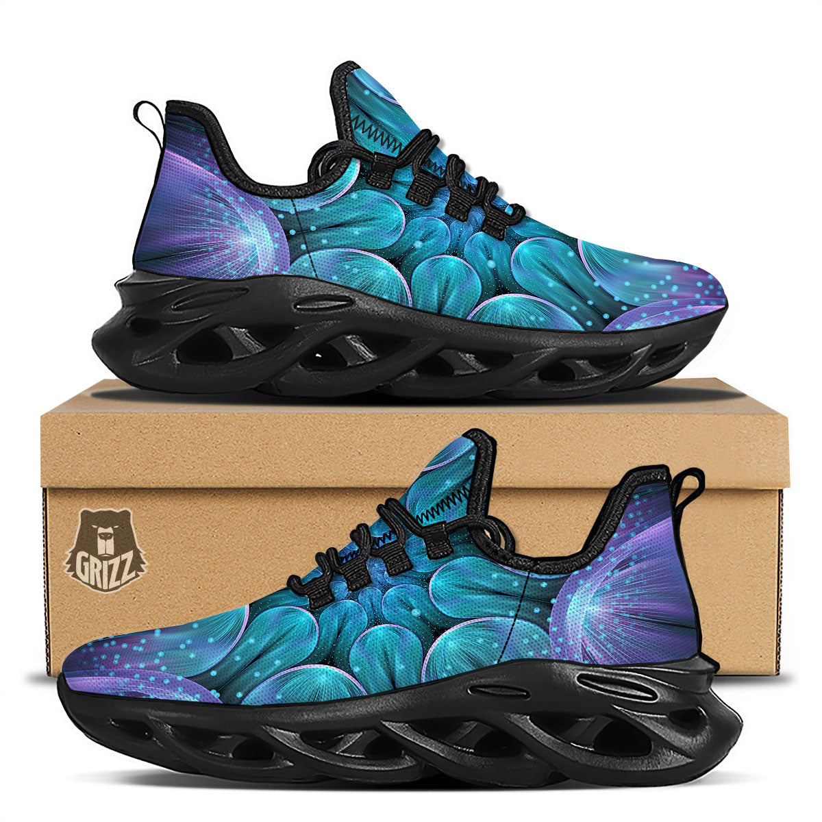 Kaleidoscope Sparkle Print Black Running Shoes-grizzshop