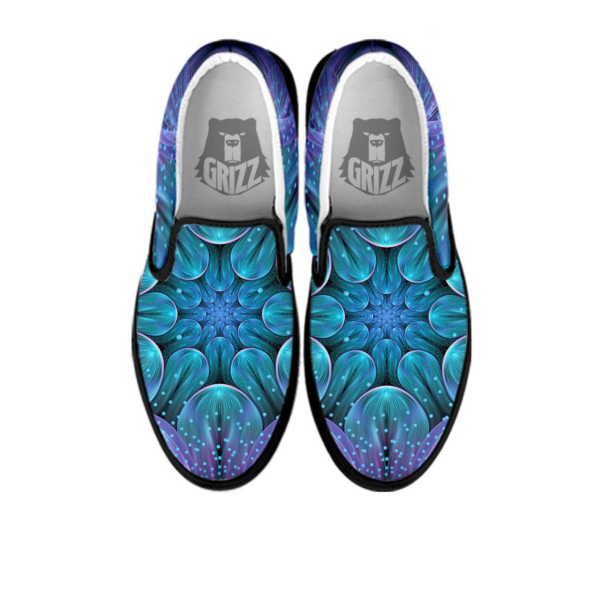 Kaleidoscope Sparkle Print Black Slip On Shoes-grizzshop