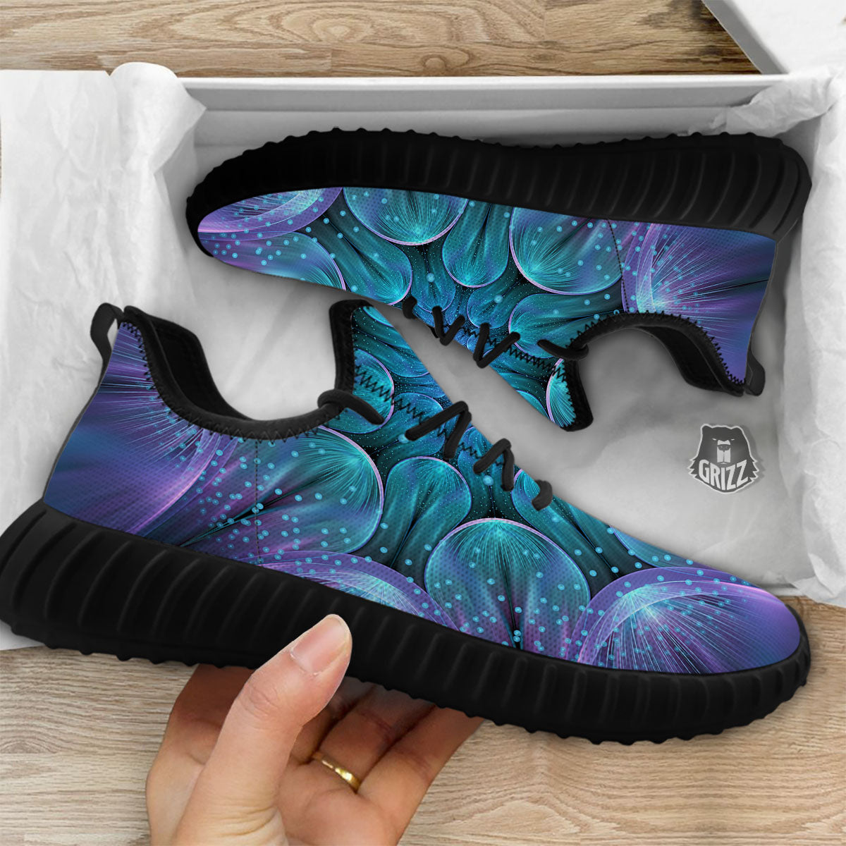 Kaleidoscope Sparkle Print Black Walking Shoes-grizzshop