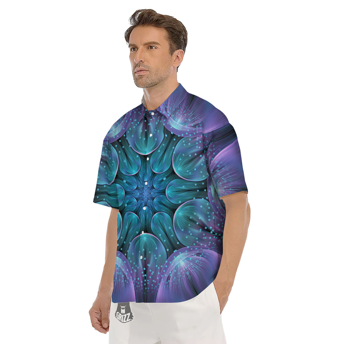Kaleidoscope Sparkle Print Men's Short Sleeve Shirts-grizzshop