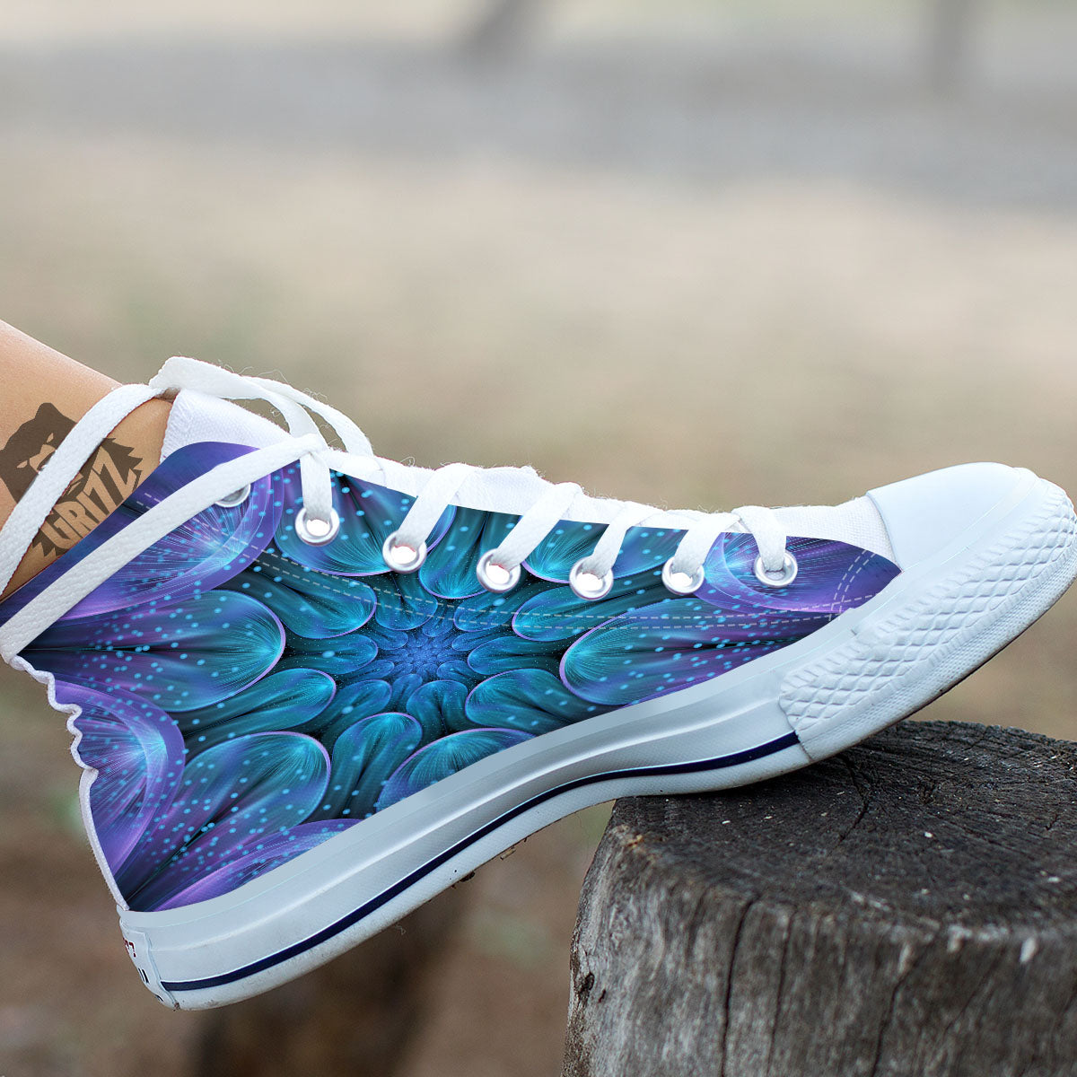 Kaleidoscope Sparkle Print White High Top Shoes-grizzshop