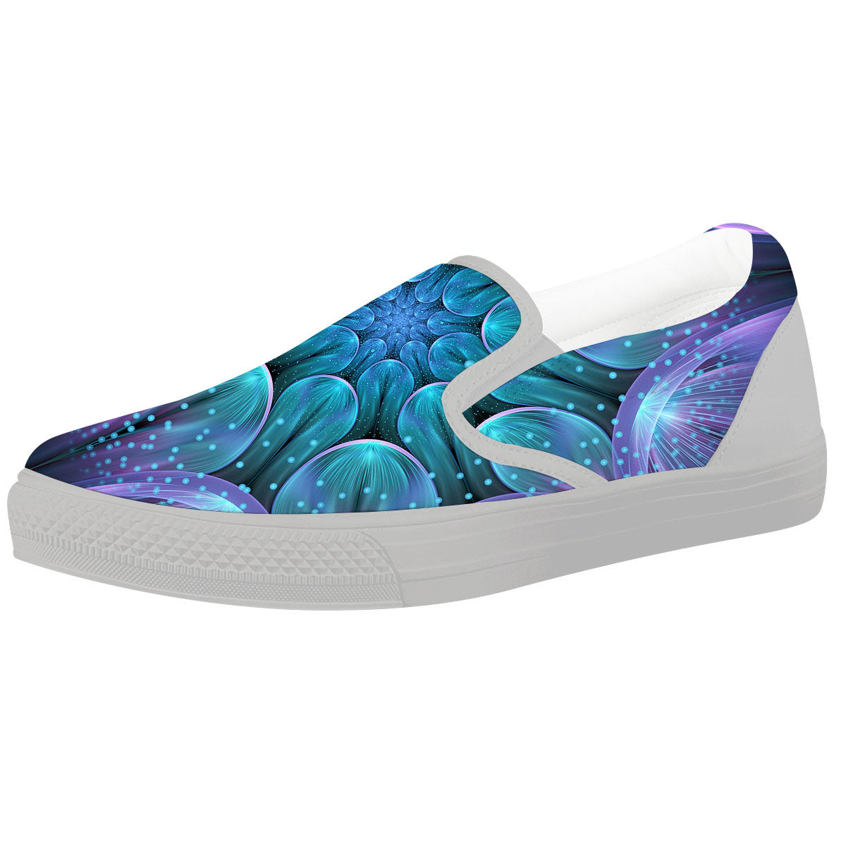 Kaleidoscope Sparkle Print White Slip On Shoes-grizzshop