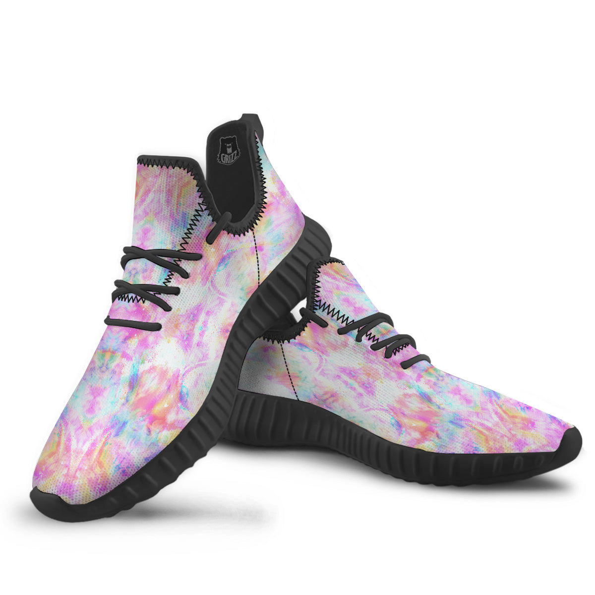 Kaleidoscope Tie Dye Pastel Print Pattern Black Walking Shoes-grizzshop