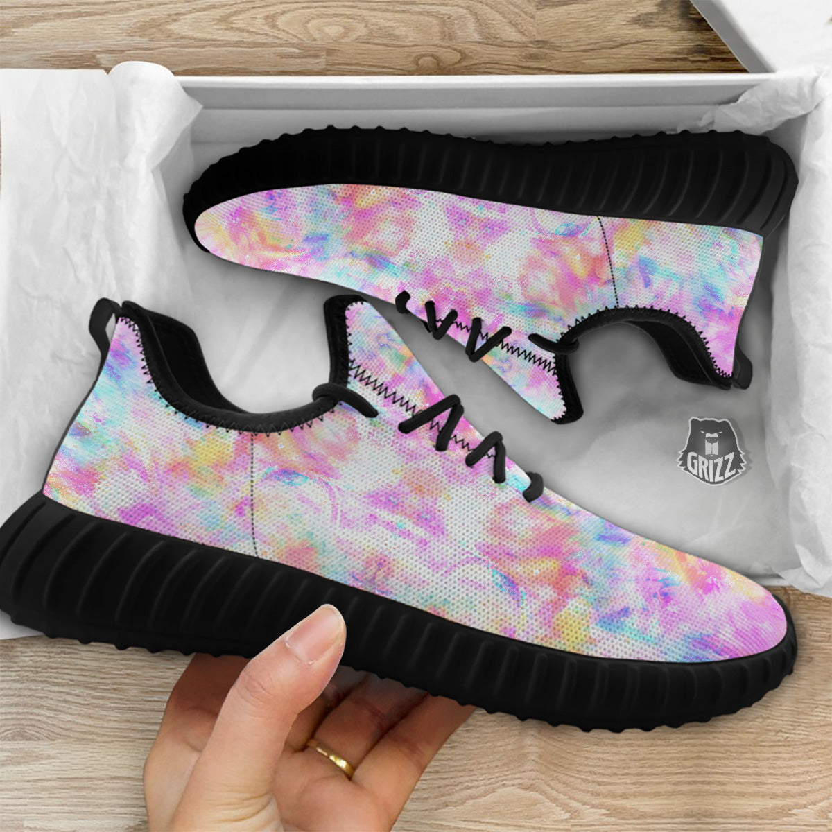 Kaleidoscope Tie Dye Pastel Print Pattern Black Walking Shoes-grizzshop