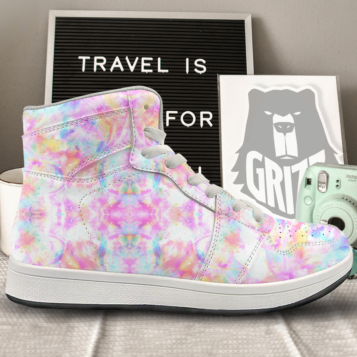 Kaleidoscope Tie Dye Pastel Print Pattern High Top Sneakers-grizzshop