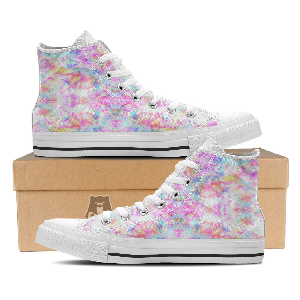 Kaleidoscope Tie Dye Pastel Print Pattern White High Top Shoes-grizzshop