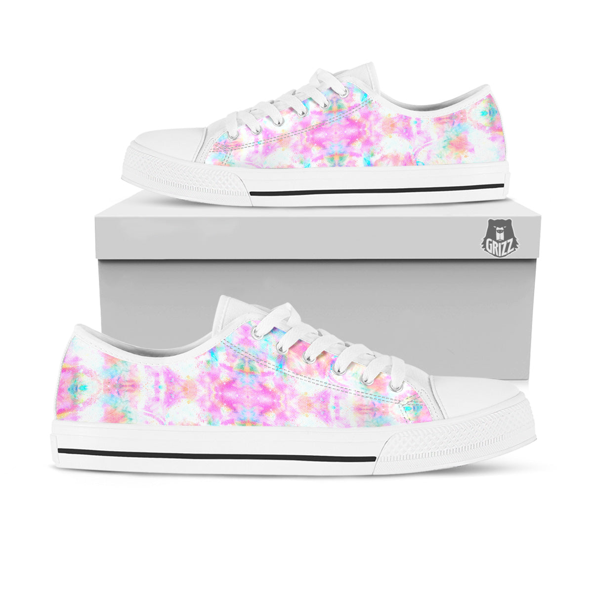 Kaleidoscope Tie Dye Pastel Print Pattern White Low Top Shoes-grizzshop