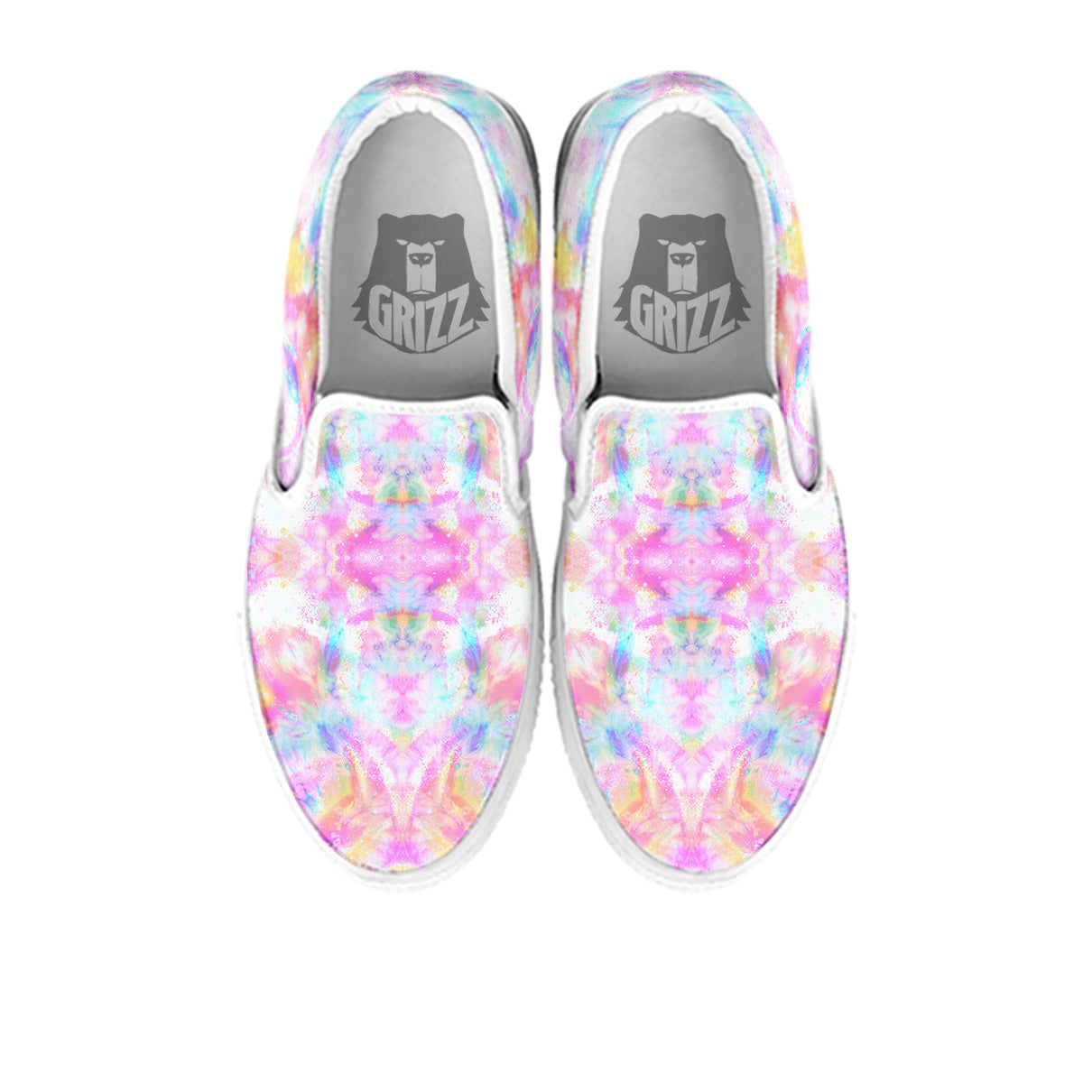 Kaleidoscope Tie Dye Pastel Print Pattern White Slip On Shoes-grizzshop