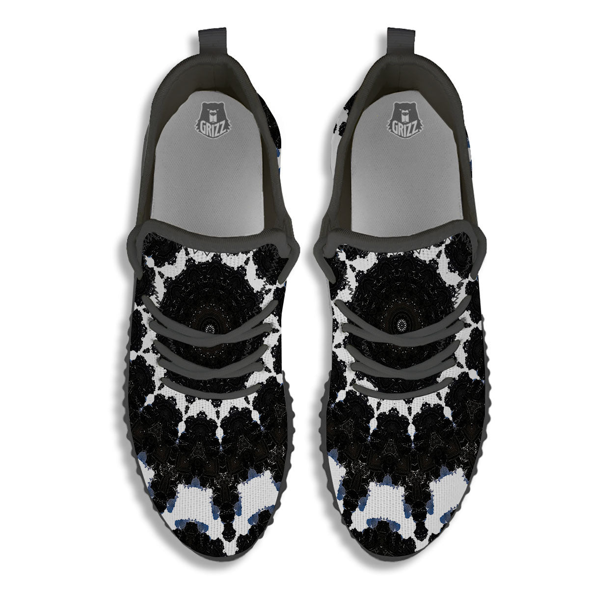 Kaleidoscope White And Black Print Black Walking Shoes-grizzshop