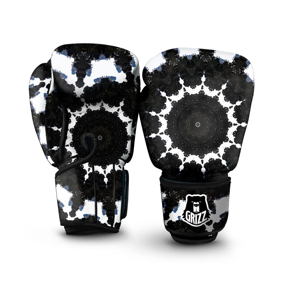 Kaleidoscope White And Black Print Boxing Gloves-grizzshop