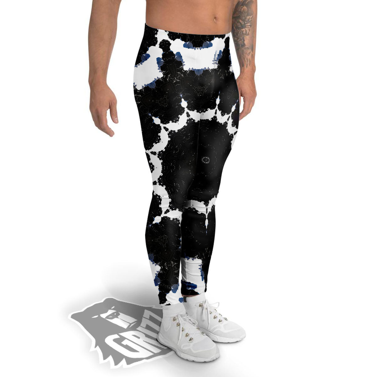 Kaleidoscope White And Black Print Men's Leggings-grizzshop