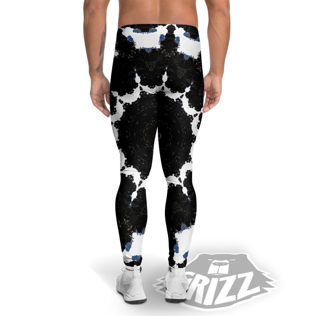 Kaleidoscope White And Black Print Men's Leggings-grizzshop