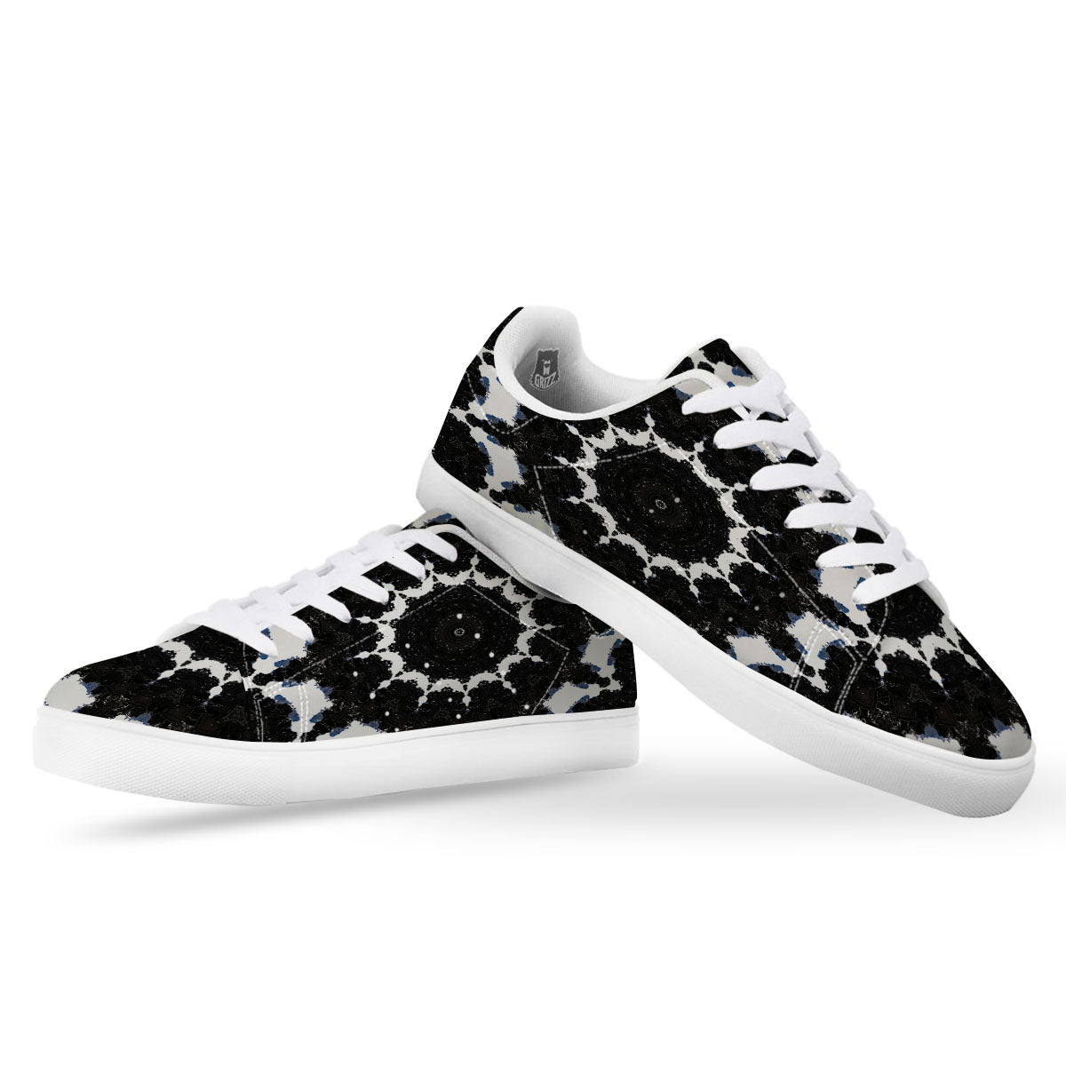 Kaleidoscope White And Black Print White Low Top Sneakers-grizzshop