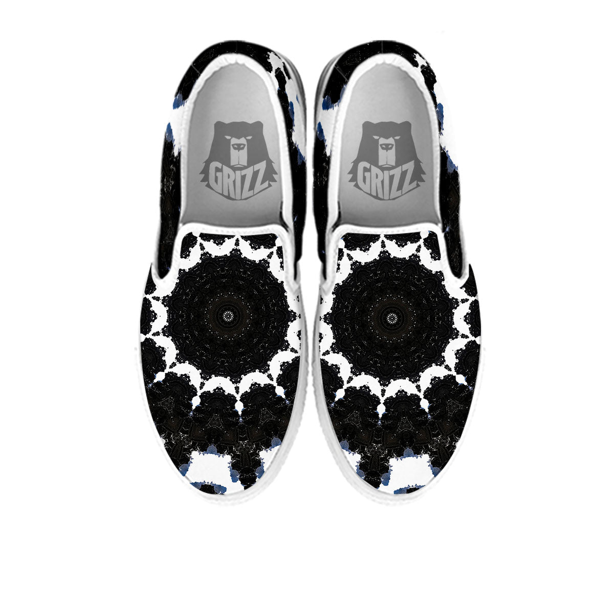 Kaleidoscope White And Black Print White Slip On Shoes-grizzshop