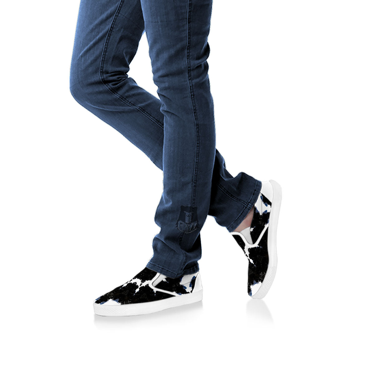 Kaleidoscope White And Black Print White Slip On Shoes-grizzshop