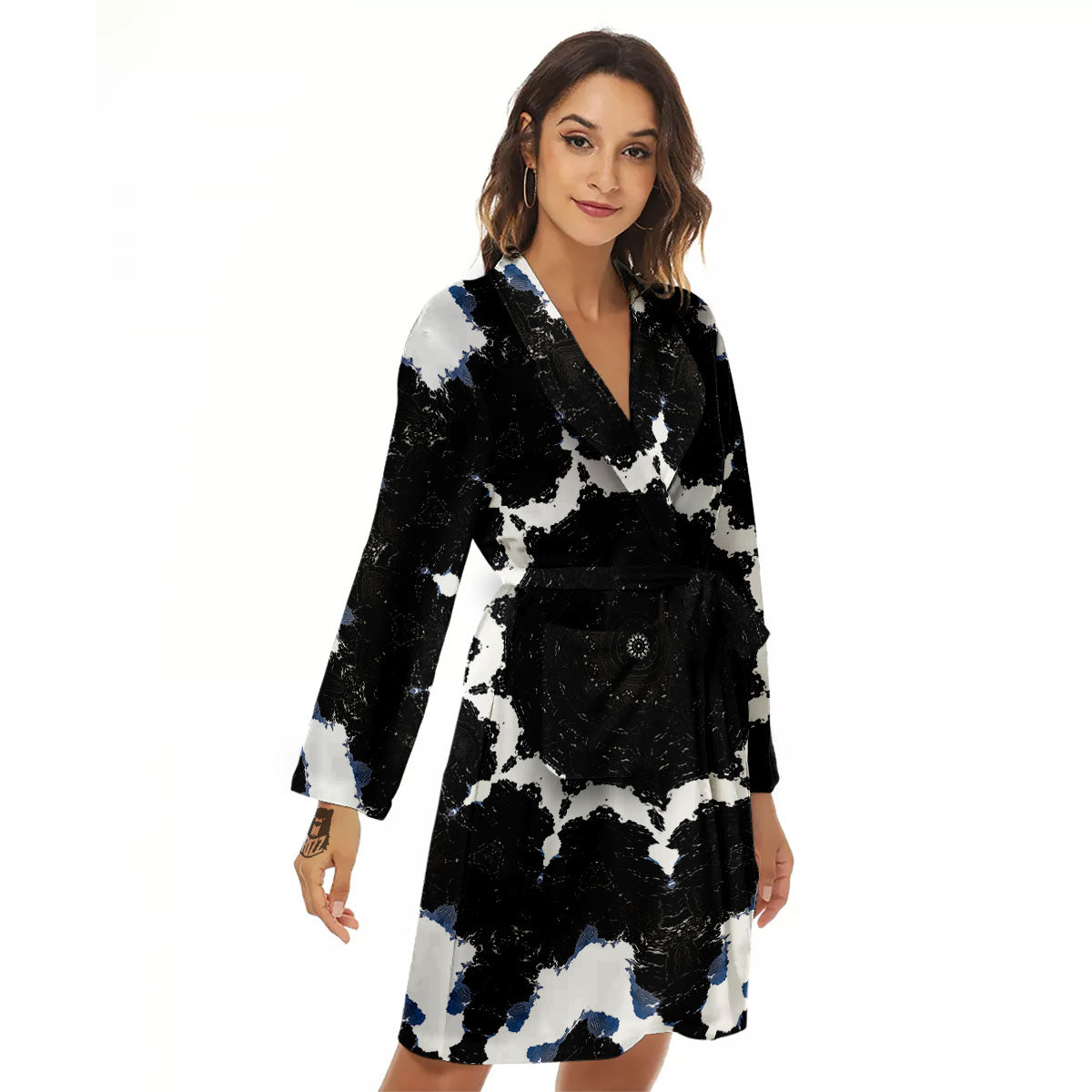 Kaleidoscope White And Black Print Women's Robe-grizzshop