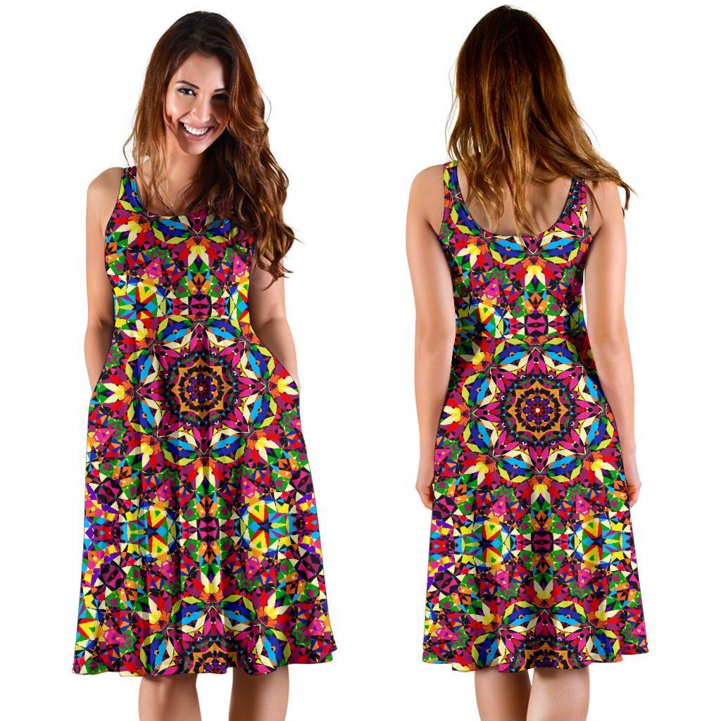 Kaleidoscope Pattern Print Dress-grizzshop