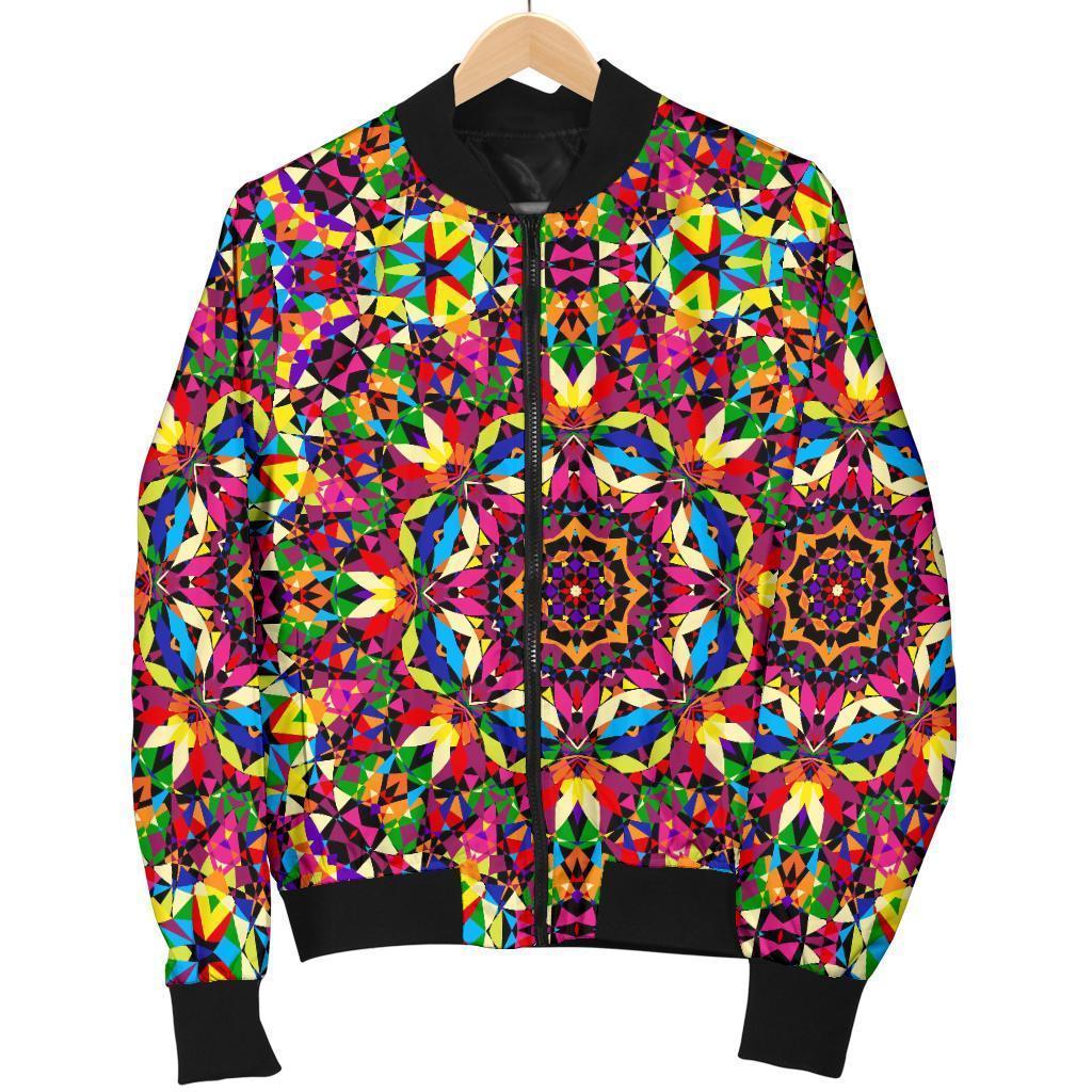 Kaleidoscope Pattern Print Women Casual Bomber Jacket-grizzshop
