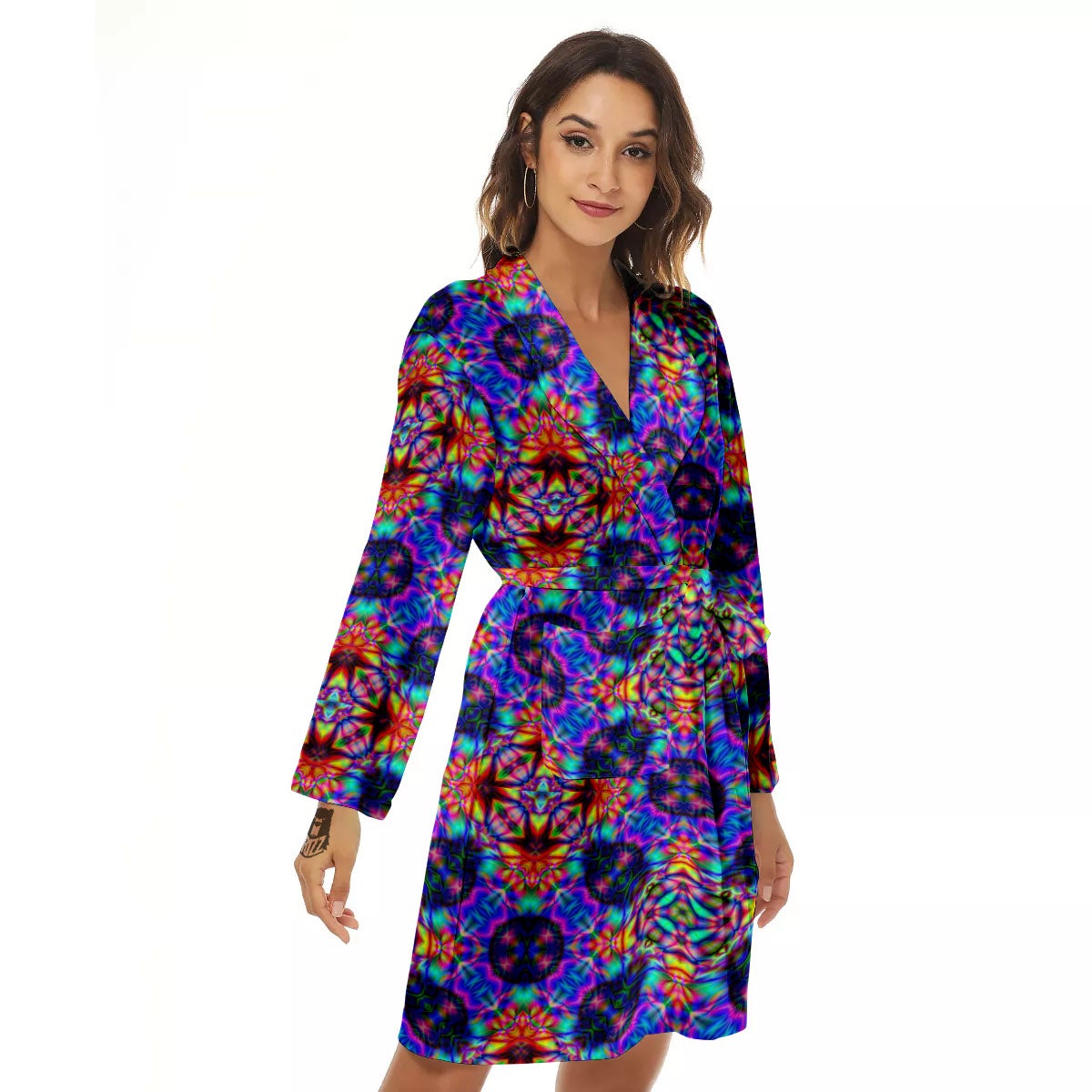 Kaleidoscope Rainbow Print Pattern Women's Robe-grizzshop
