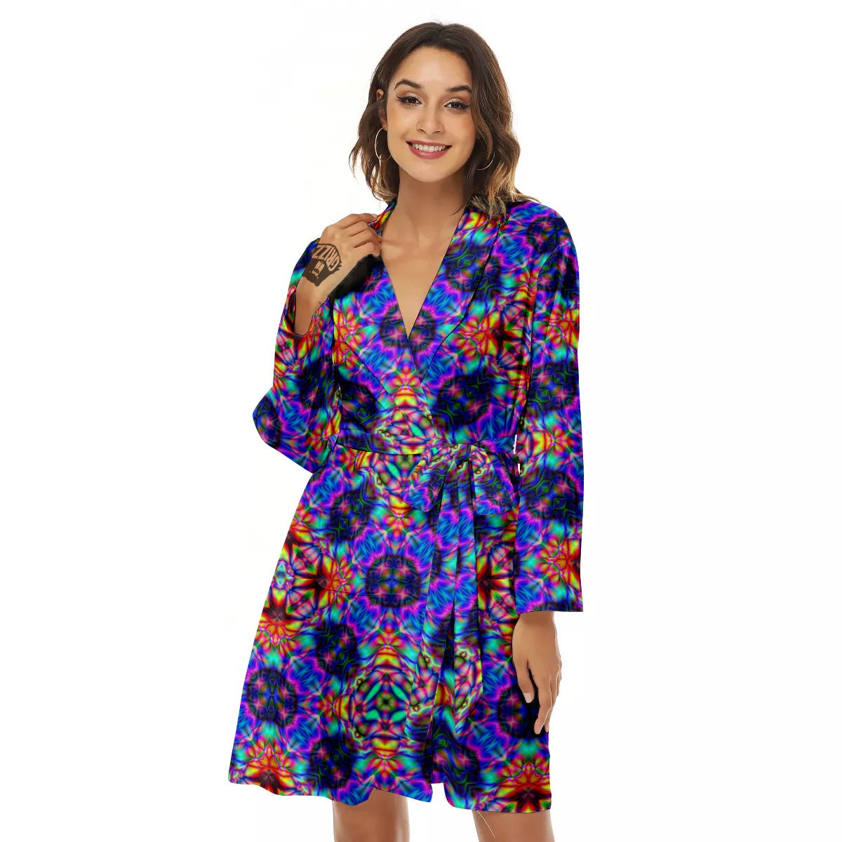 Kaleidoscope Rainbow Print Pattern Women's Robe-grizzshop