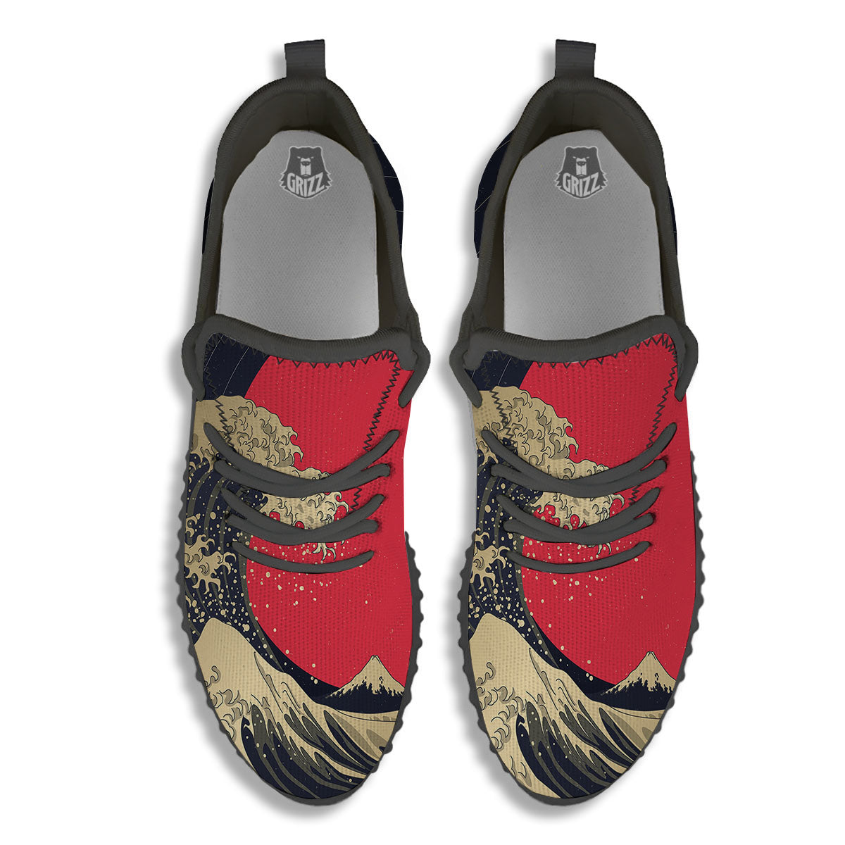 Kanagawa Wave Golden Print Black Walking Shoes-grizzshop