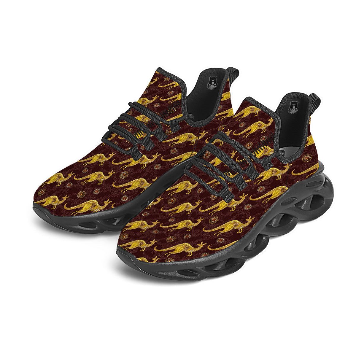 Kangaroo Aboriginal Print Pattern Black Running Shoes-grizzshop