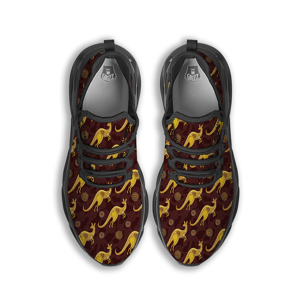 Kangaroo Aboriginal Print Pattern Black Running Shoes-grizzshop