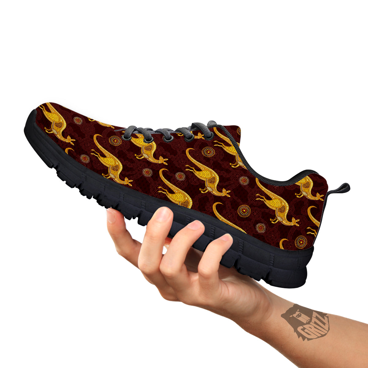 Kangaroo Aboriginal Print Pattern Black Sneaker-grizzshop