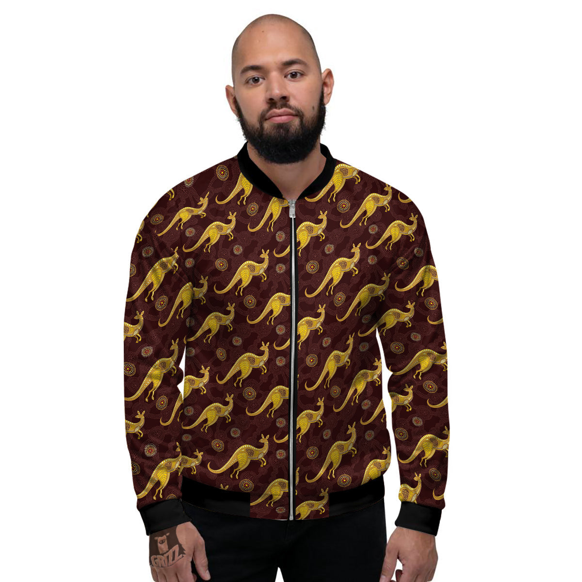 Kangaroo Aboriginal Print Pattern Men's Bomber Jacket-grizzshop