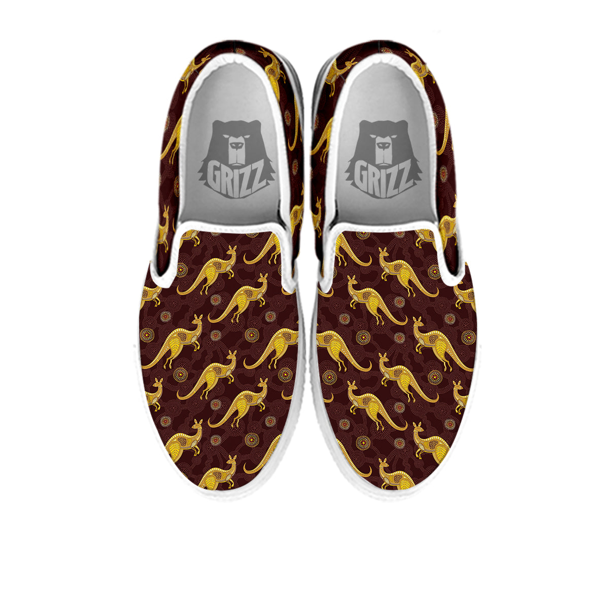 Kangaroo Aboriginal Print Pattern White Slip On Shoes-grizzshop