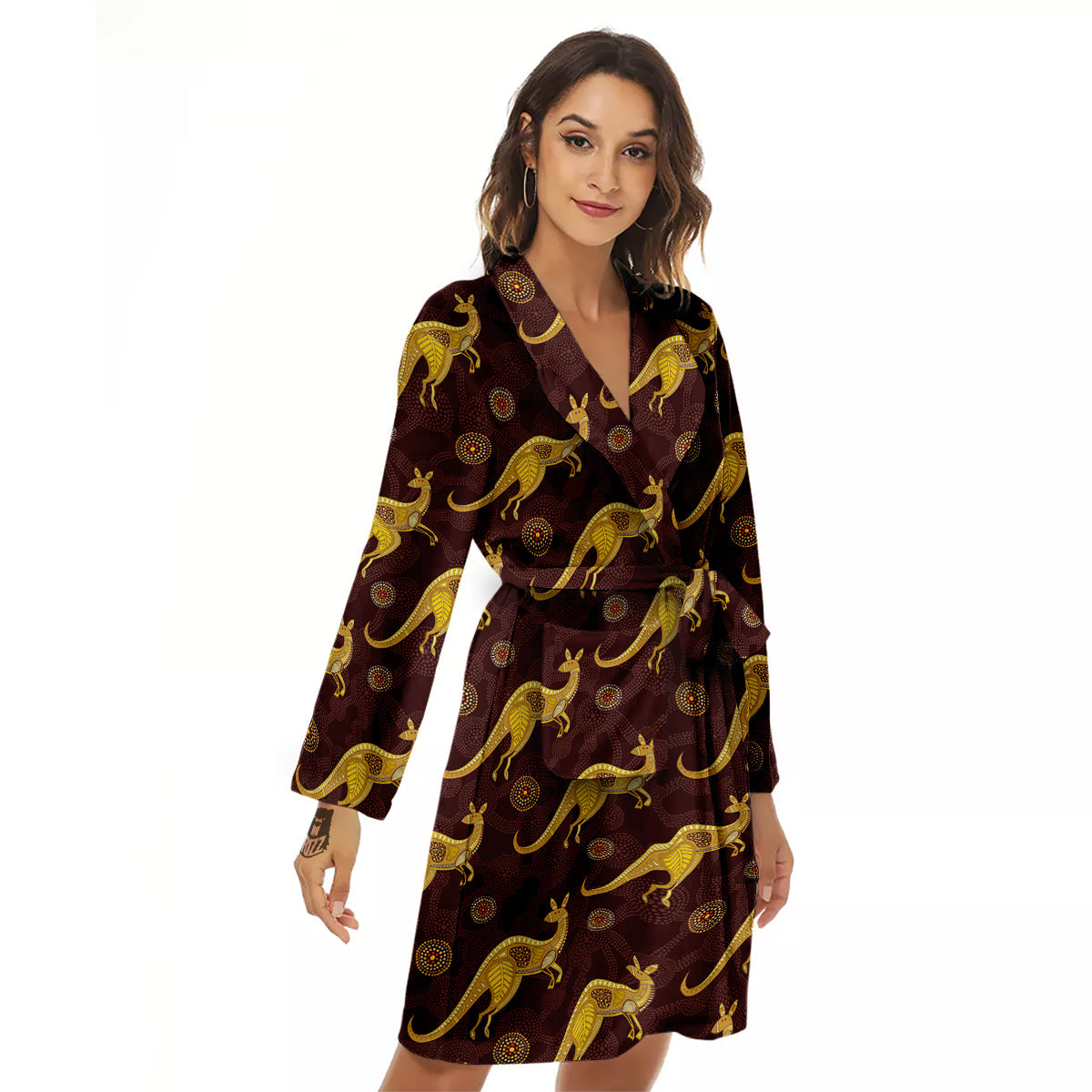 Kangaroo Aboriginal Print Pattern Women's Robe-grizzshop