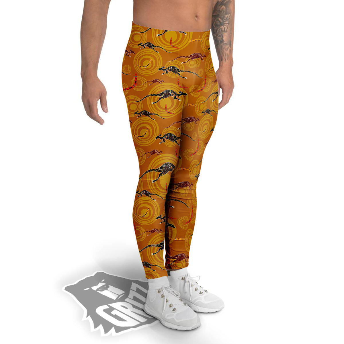Kangaroo And Boomerang Aboriginal Print Men's Leggings-grizzshop