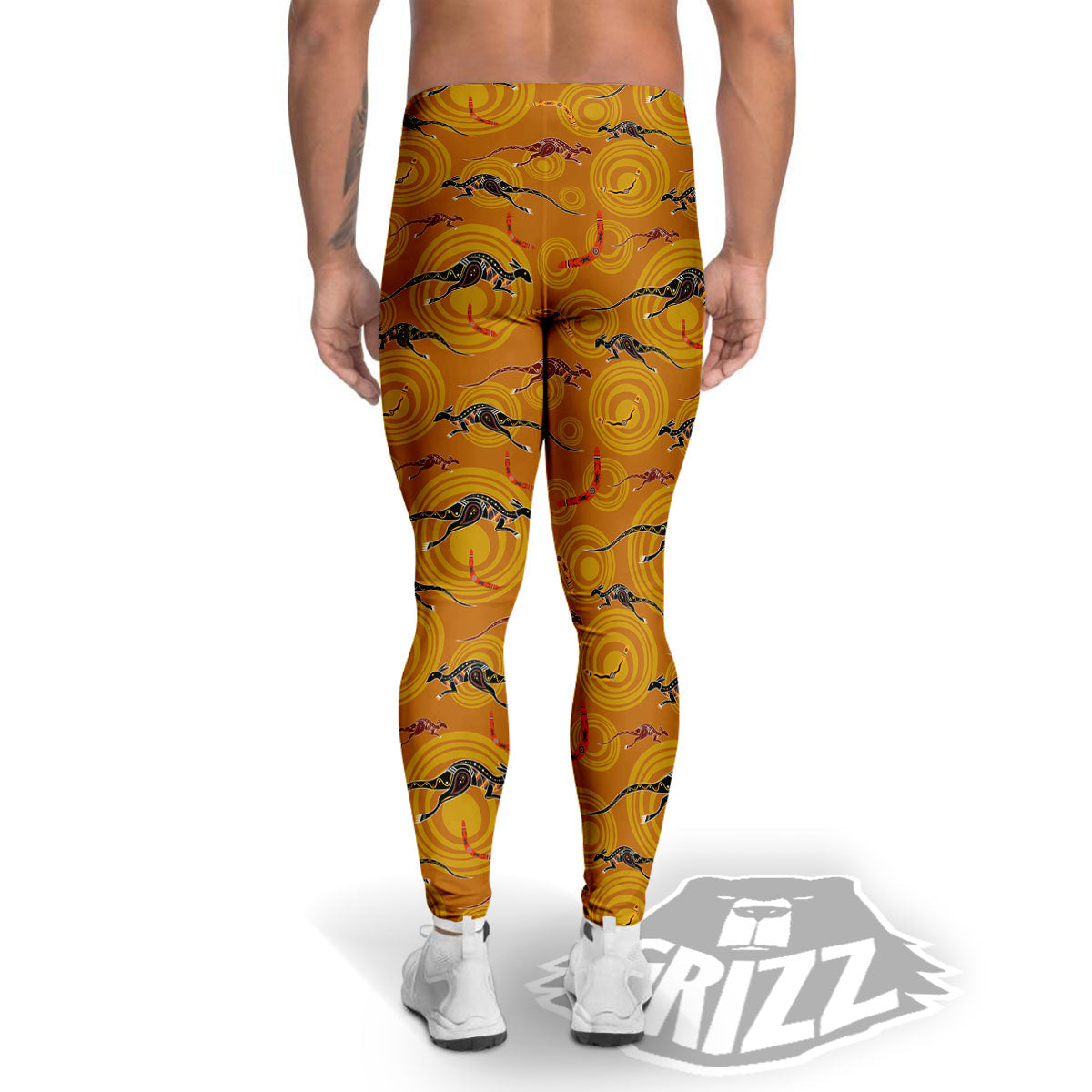 Kangaroo And Boomerang Aboriginal Print Men's Leggings-grizzshop
