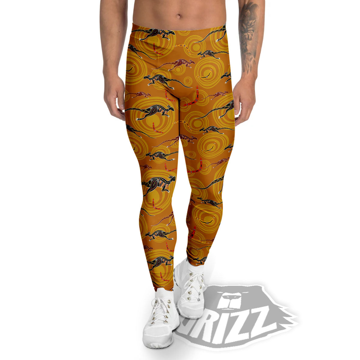 Kangaroo And Boomerang Aboriginal Print Men's Leggings-grizzshop