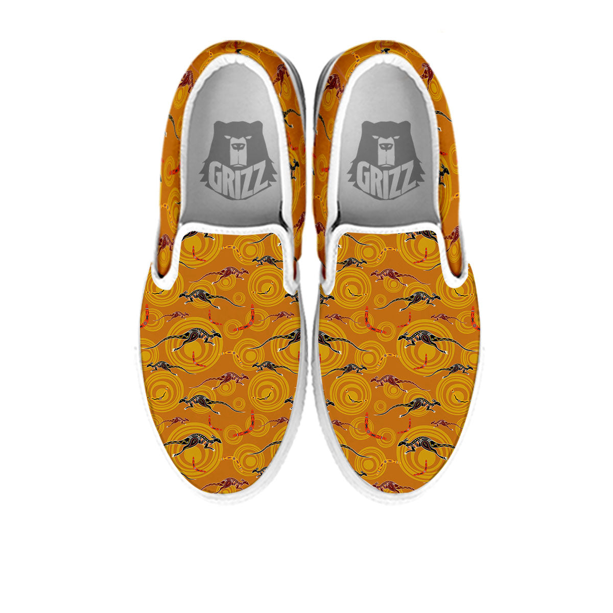 Kangaroo And Boomerang Aboriginal Print White Slip On Shoes-grizzshop