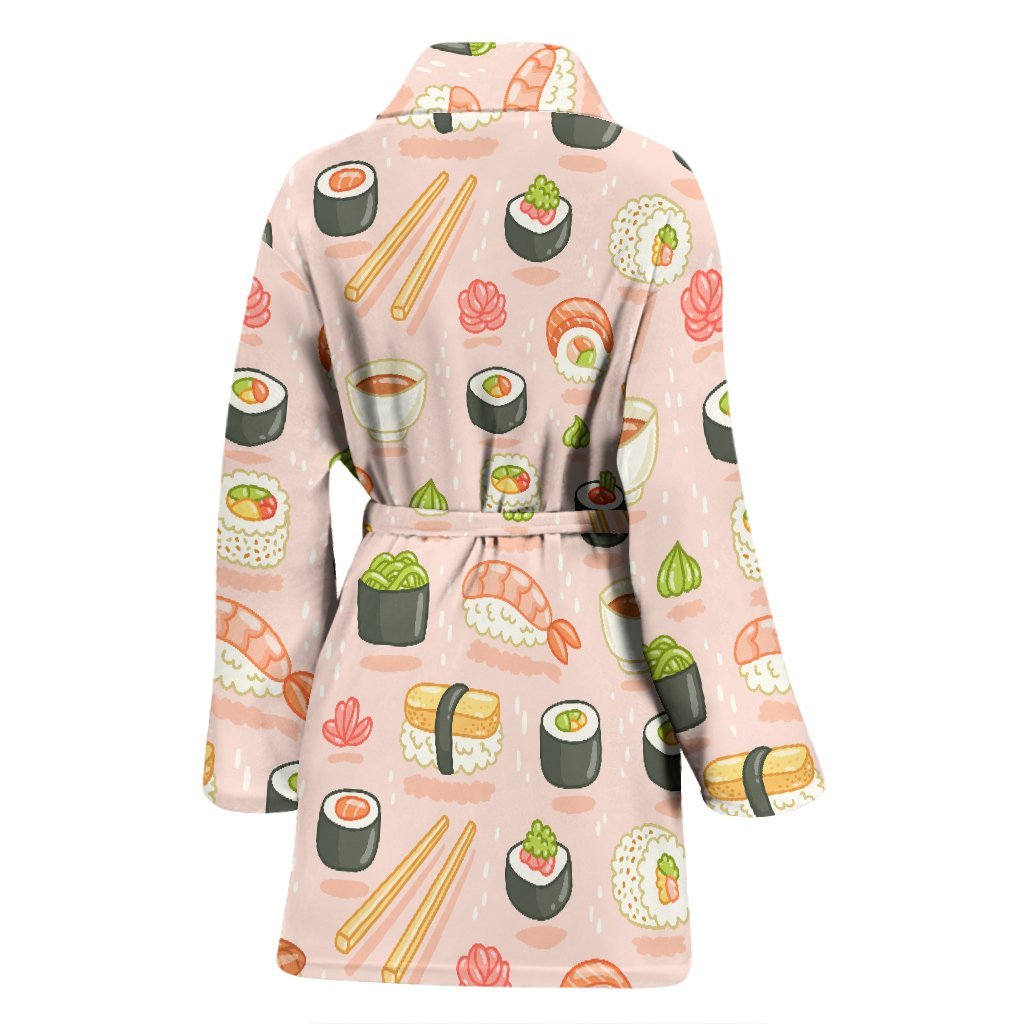 Kawaii Sushi Pattern Print Women Long Robe-grizzshop