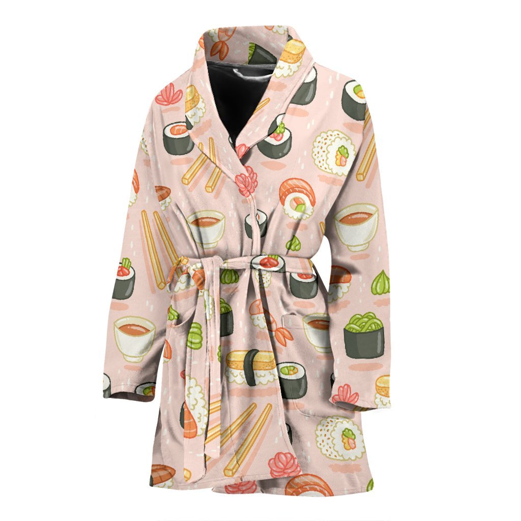 Kawaii Sushi Pattern Print Women Long Robe-grizzshop