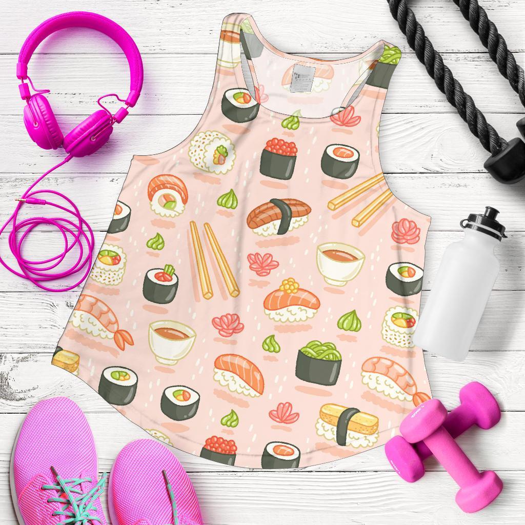 Kawaii Sushi Pattern Print Women's Racerback Tank Tops-grizzshop