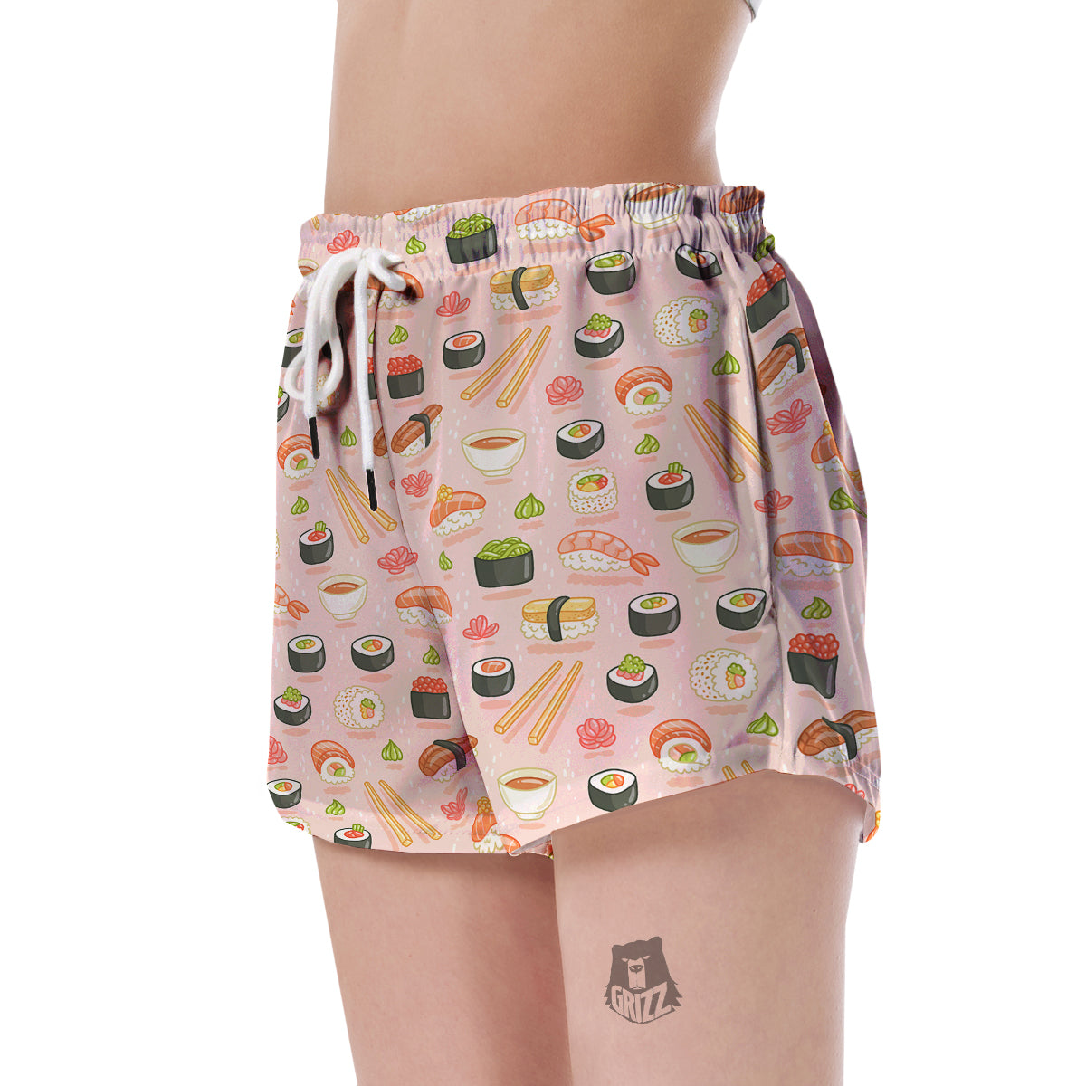 Kawaii Sushi Pattern Print Women's Shorts-grizzshop