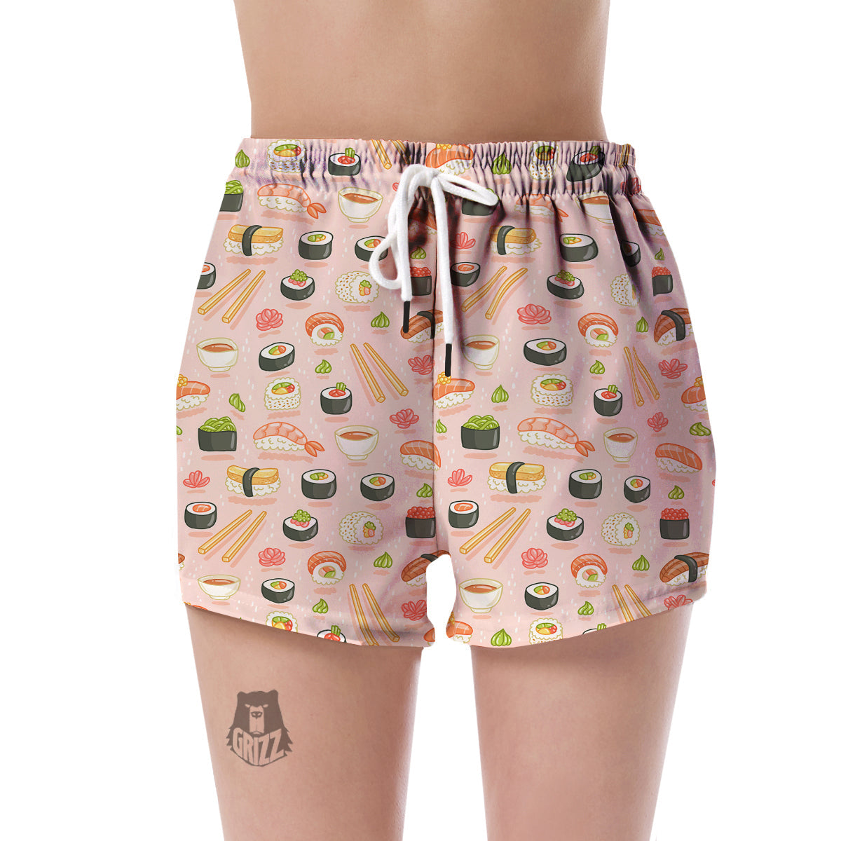 Kawaii Sushi Pattern Print Women's Shorts-grizzshop