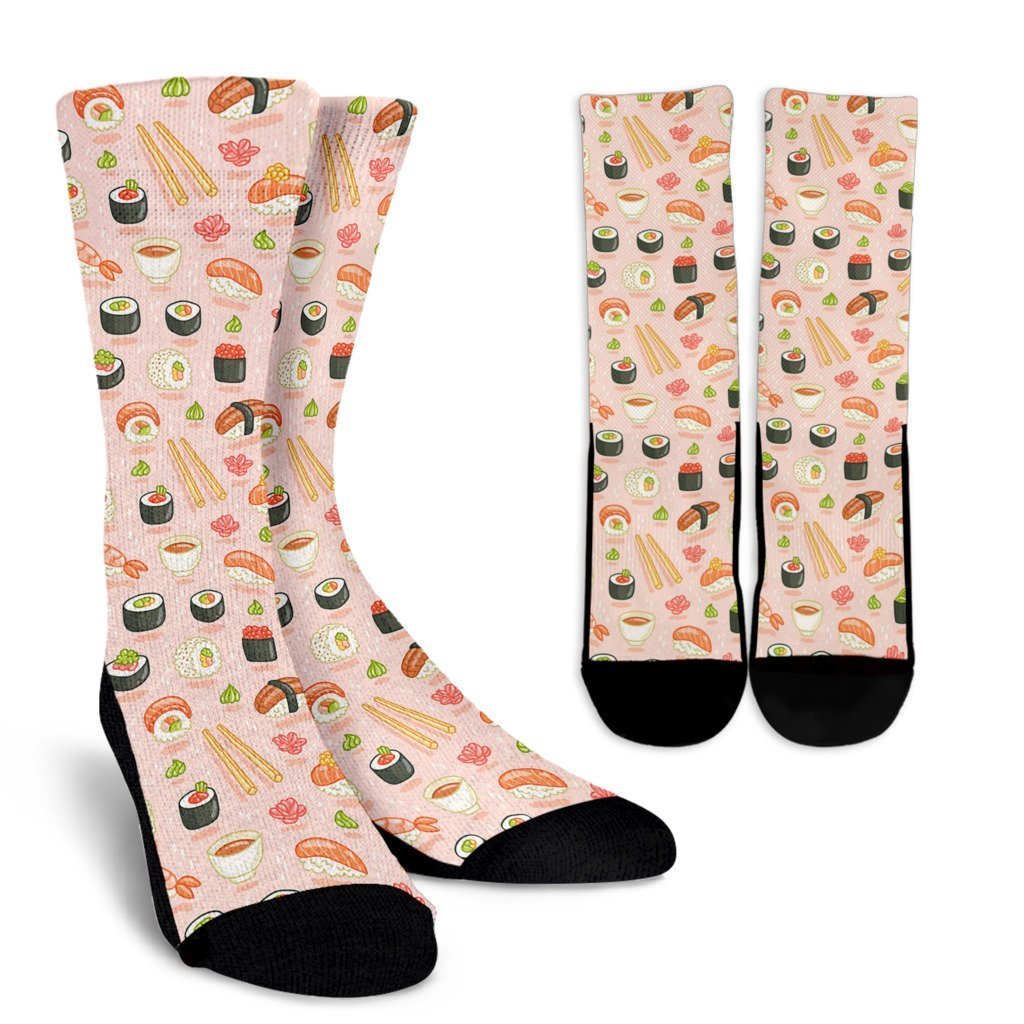 Kawaii Sushi Pattern Print Unisex Crew Socks-grizzshop