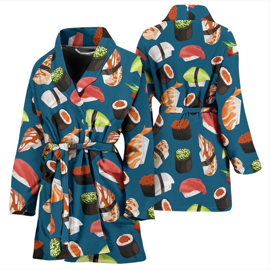 Kawaii Sushi Print Pattern Print Women Long Robe-grizzshop