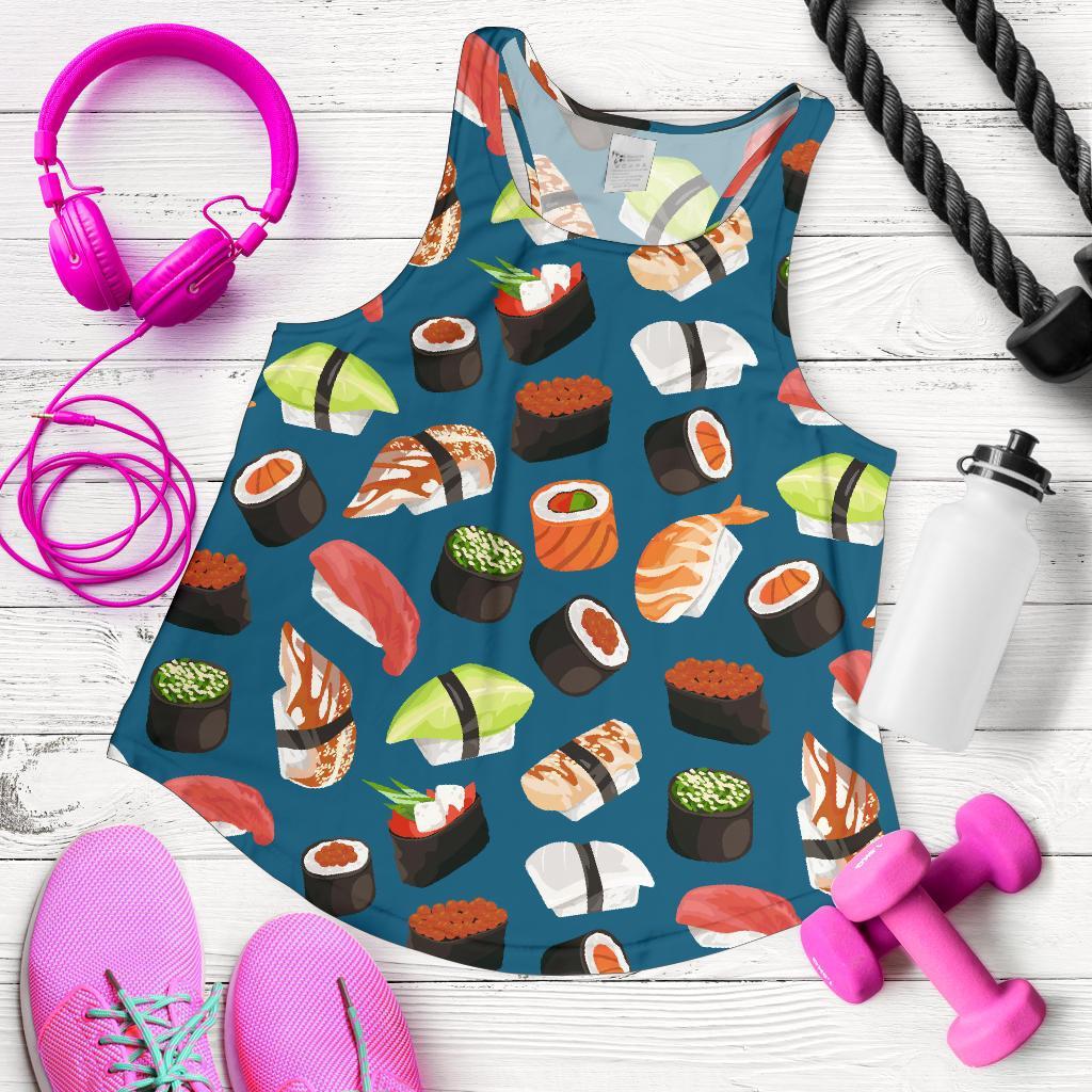 Kawaii Sushi Print Pattern Women's Racerback Tank Tops-grizzshop