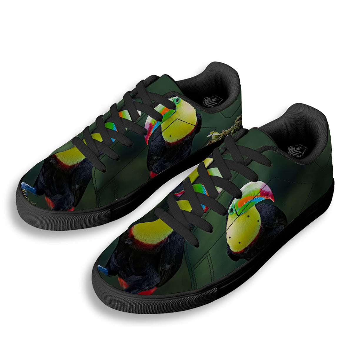 Keel-Billed Toucan Print Black Low Top Sneakers-grizzshop