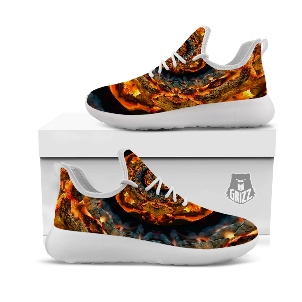 Keleidoscope Lava Texture Print White Athletic Shoes-grizzshop