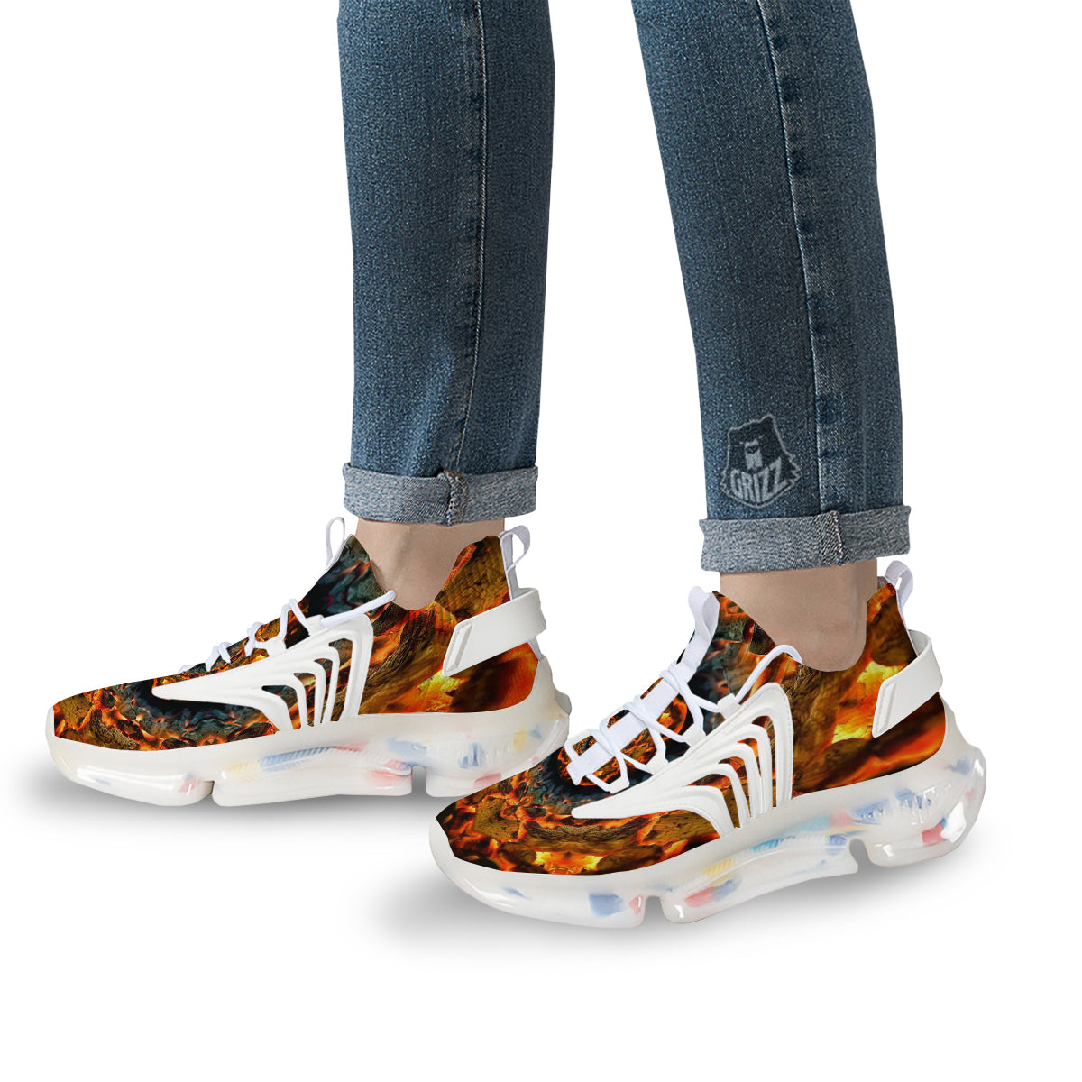 Keleidoscope Lava Texture Print White Gym Shoes-grizzshop