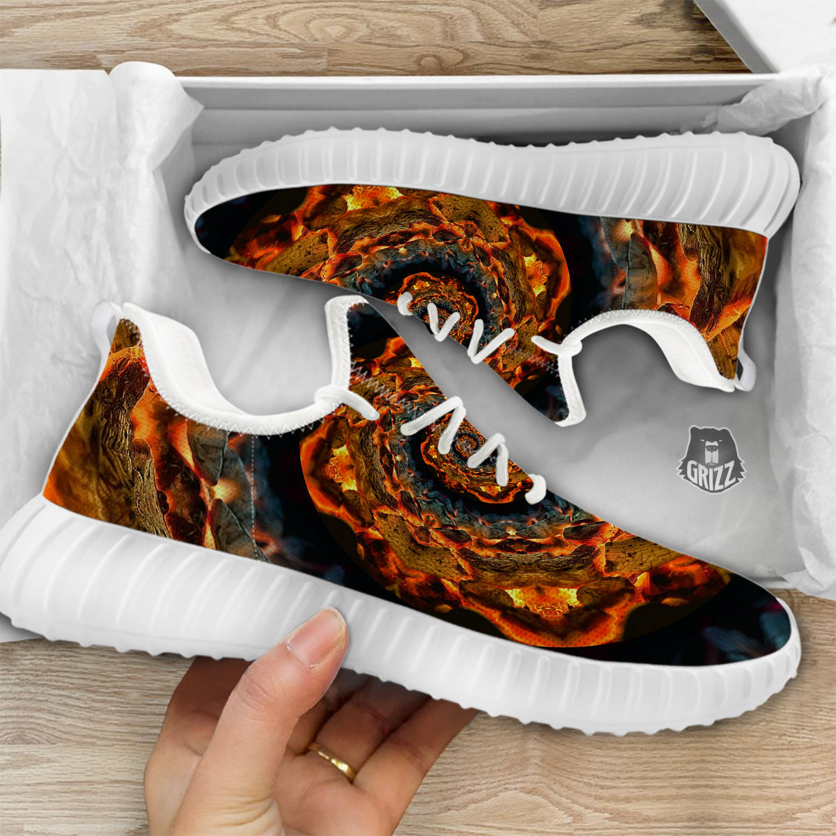 Keleidoscope Lava Texture Print White Walking Shoes-grizzshop