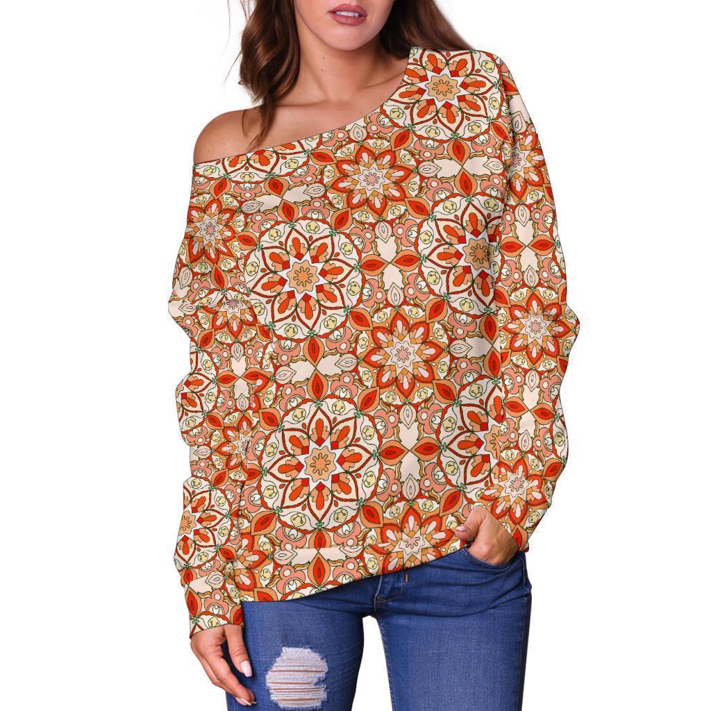 Keleidoscope Print Pattern Women Off Shoulder Sweatshirt-grizzshop
