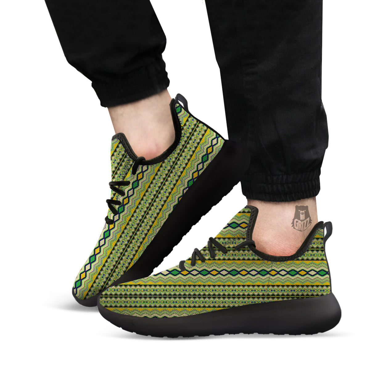 Kente African Print Pattern Black Athletic Shoes-grizzshop